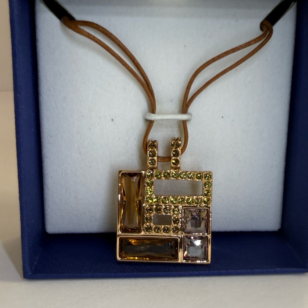 Elegant Gold and Brown Geometric Pendant Necklace (Swarovski)